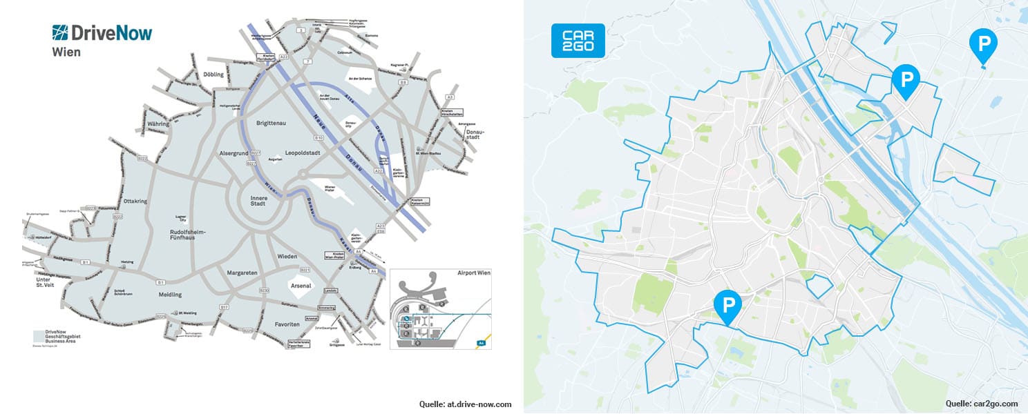 Geschäftsgebiet DriveNow Wien und car2go Wien